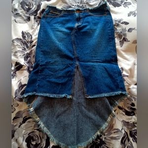 Fishtail high/low denim skirt